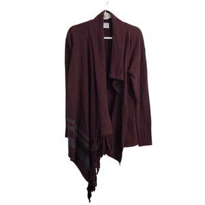 CAbi 3002 Cardigan Small Womens Burgundy Fringe Tunic Sweater Wrap Open‎ Front